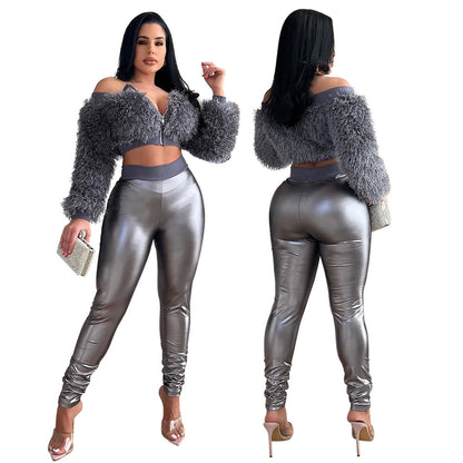 Long Sleeve Furry Short Set